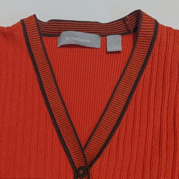 Liz Claiborne orange/red cardigan with brown accents, size M - Picture 7 of 14